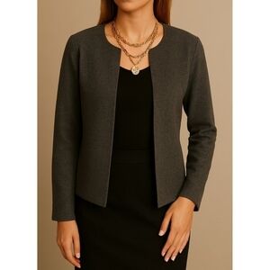 Boden Gray Seamed Boiled Wool Open Cardigan Sweater Blazer Jacket US 8 UK 12
